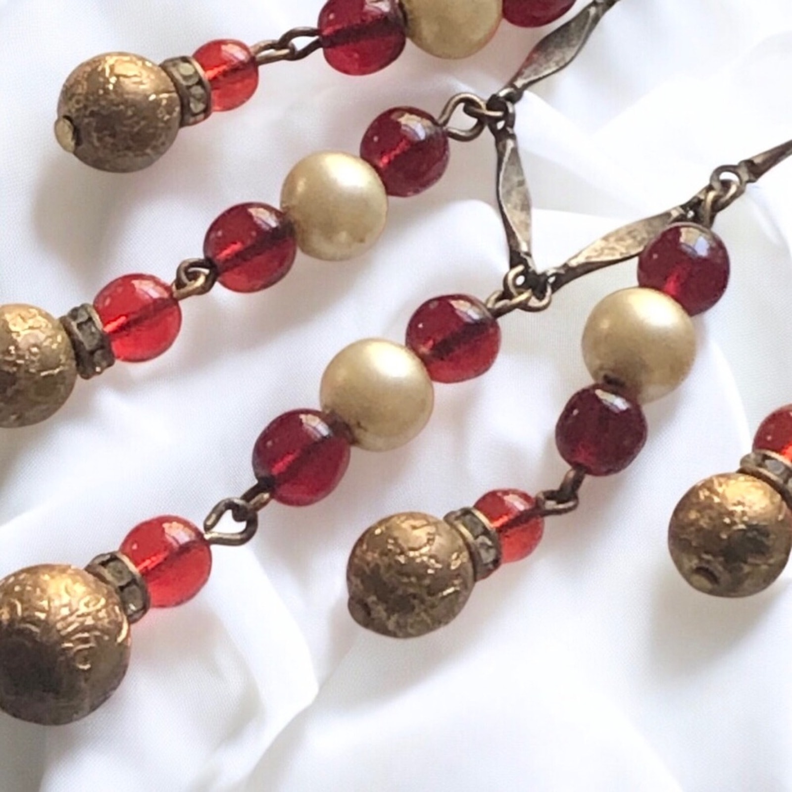 Vintage Art Deco Faux Pearl Rhinestone Bib Necklace