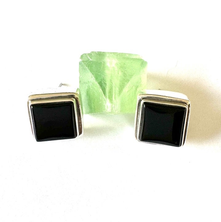 LORI BONN Black Onyx Earrings Sterling Stud Post VERY GOOD CONDITION