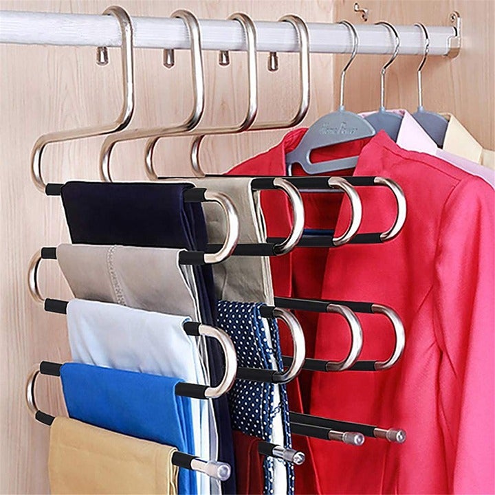 S Shape Non Slip 5-Tier Pants Hanger, Stainless Steel, 4 Pack