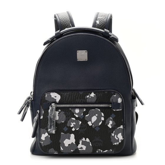 MCM NAVY LEATHER CAMO BACKPACK - SMALL STARK DESIGN WITH ADJUSTABLE STRAPS