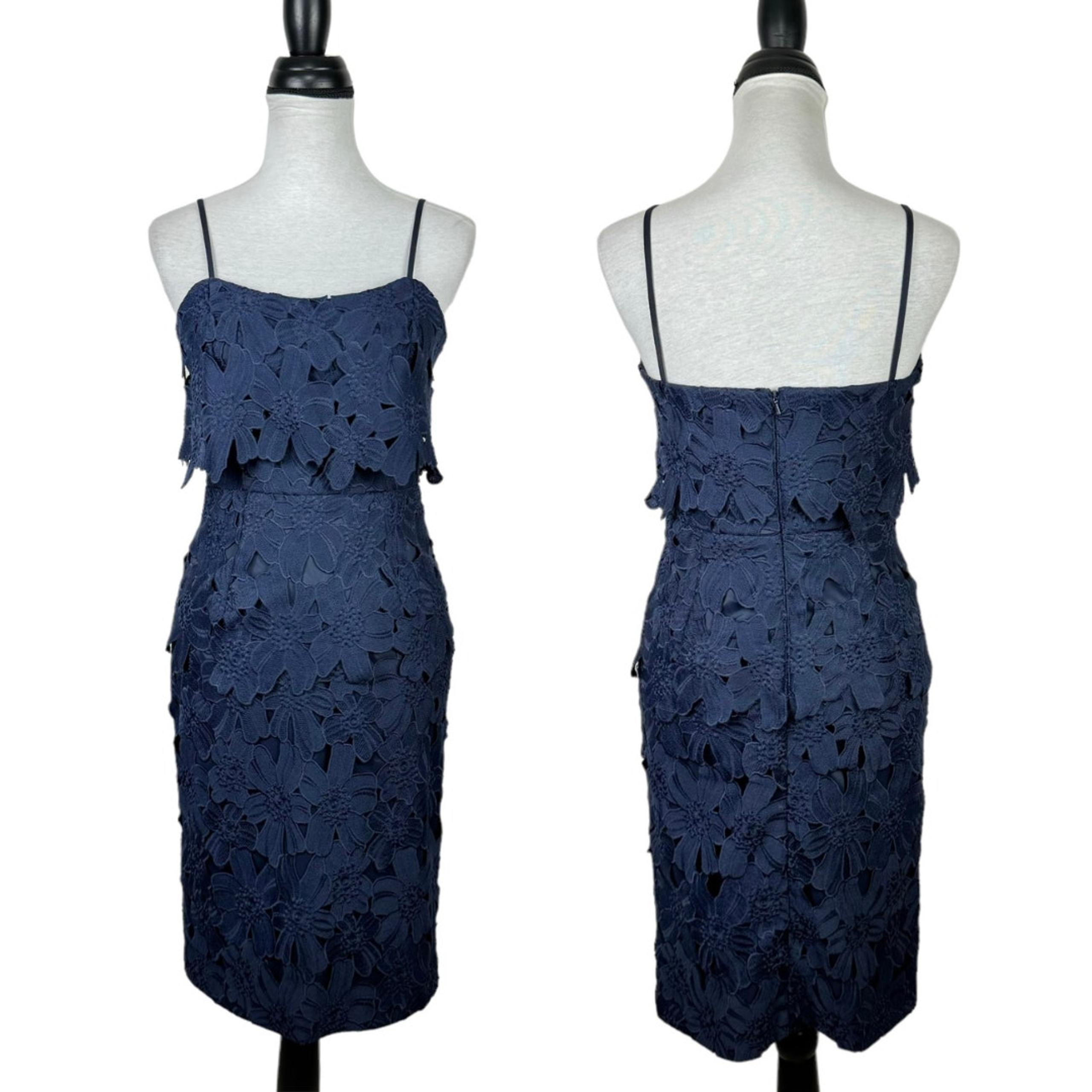 Black Halo 4 Ora Navy Floral Cutout Lace Sleeveless Sheath Party Dress