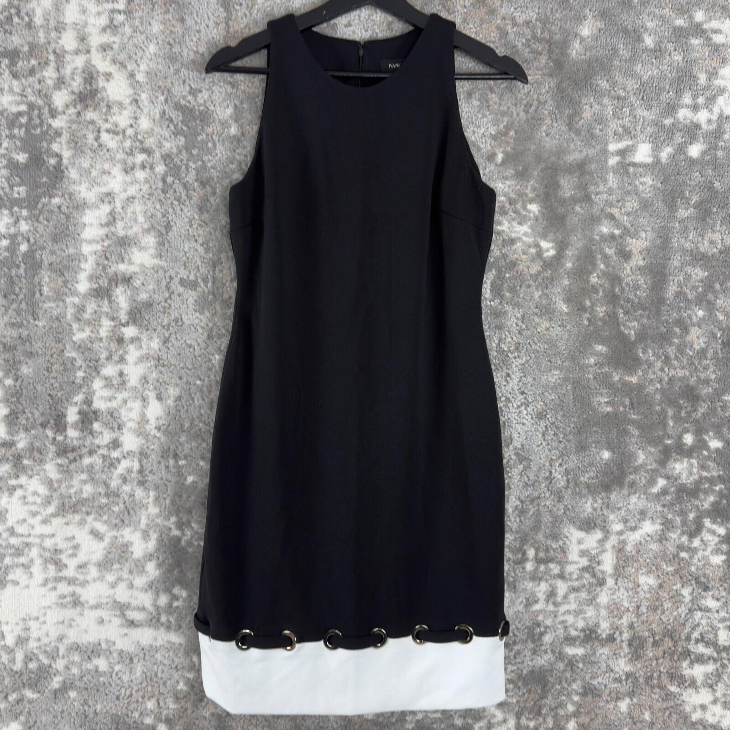 Ivanka Trump Sz 6 Black & White Sheath Dress Sleeveless Stretch Office Business
