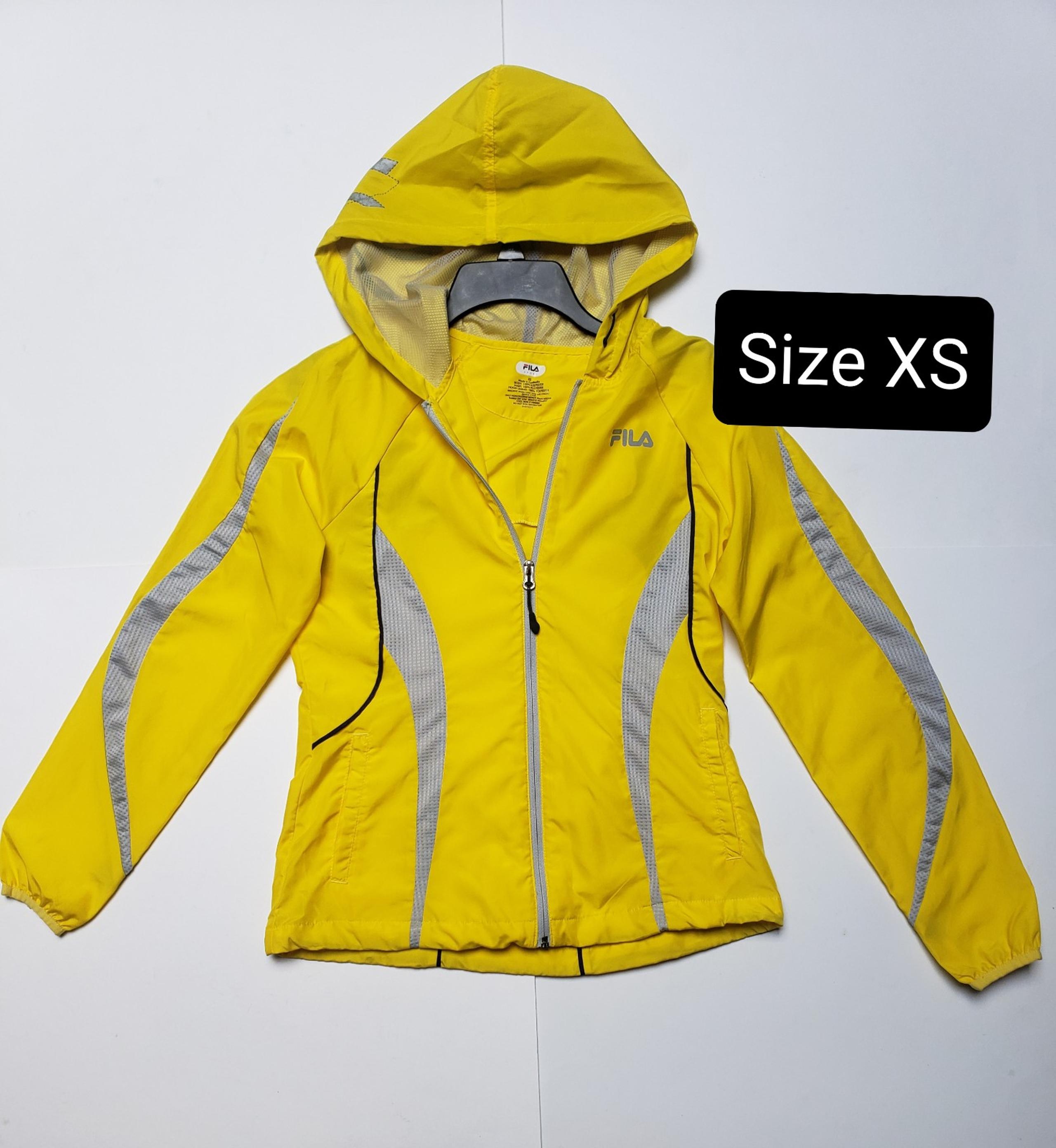 FILA Women's Athletic Full Zip Windbreaker Jacket Hood Pockets Yellow XS New