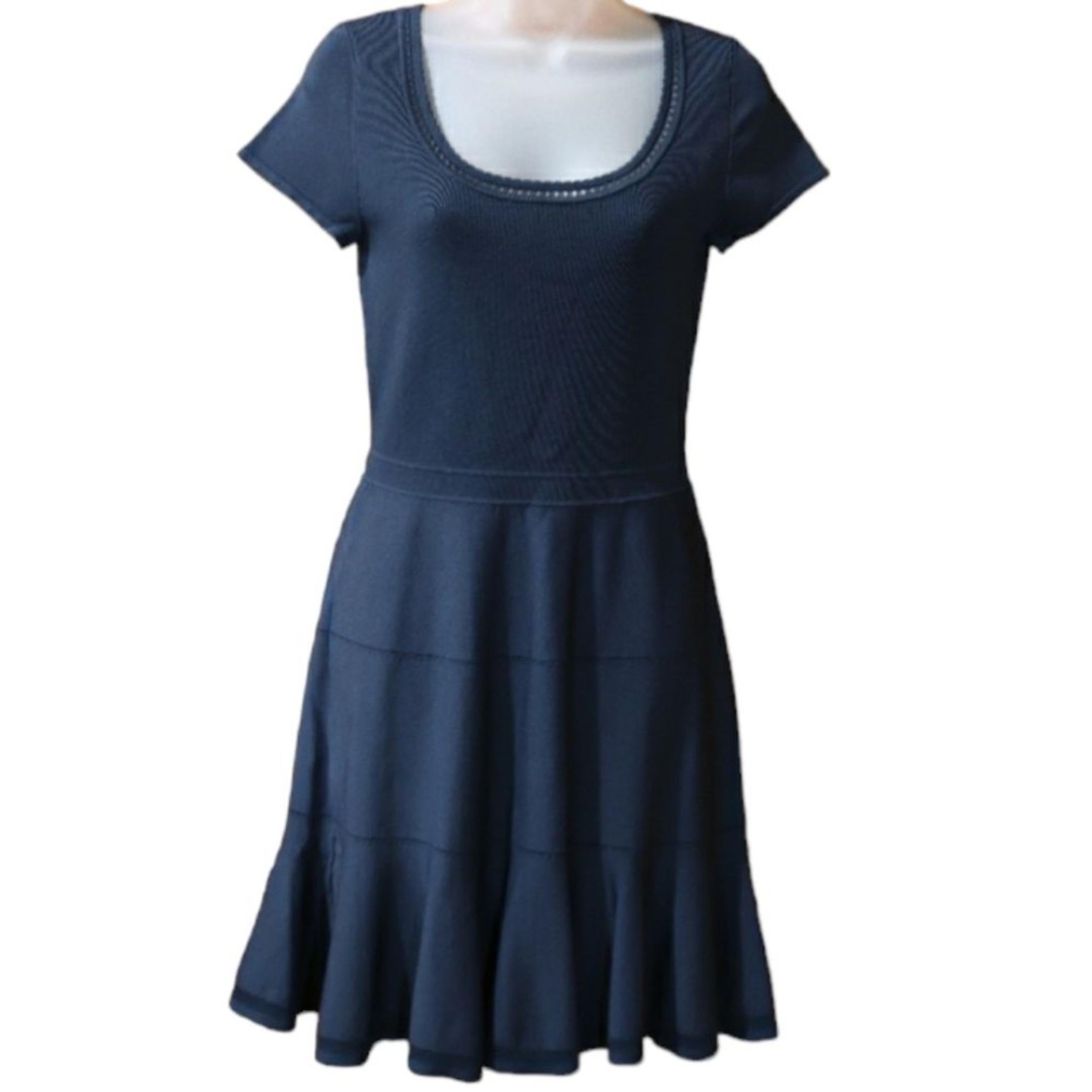Diane Von Furstenberg Blue Scoop Neck Fit n Flare Y2K Stretch Dress M/L
