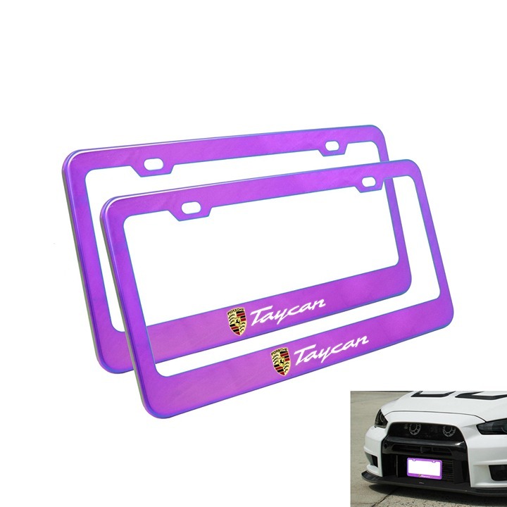 BRAND NEW 2PCS UNIVERSAL TAYCAN Neo Chrome Stainless Steel License Plate Frame