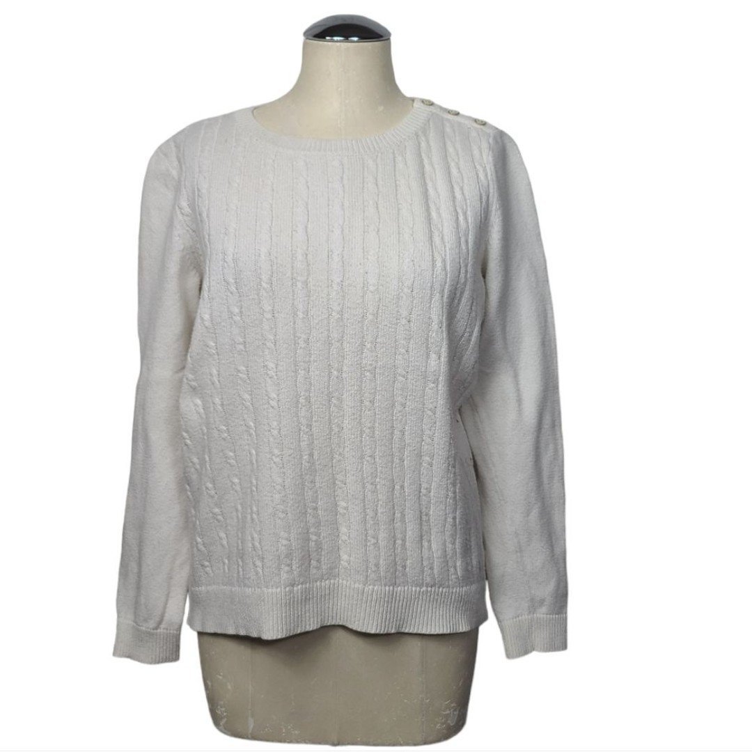 Talbots White Knit Button Shoulder Sweater M
