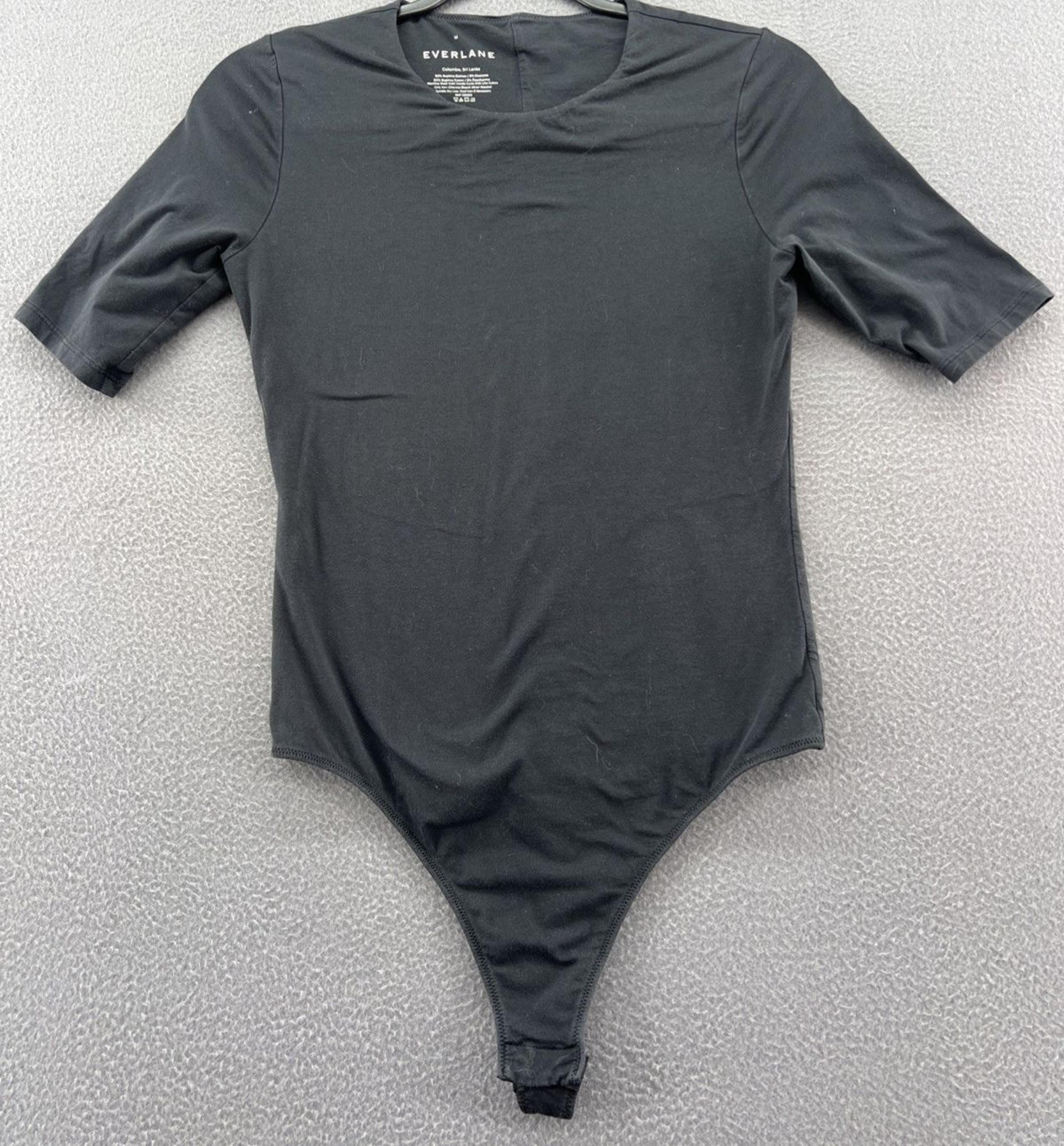 Everlane Shirt Womens Sz Medium Black Short Sleeve Bodysuit Stretch