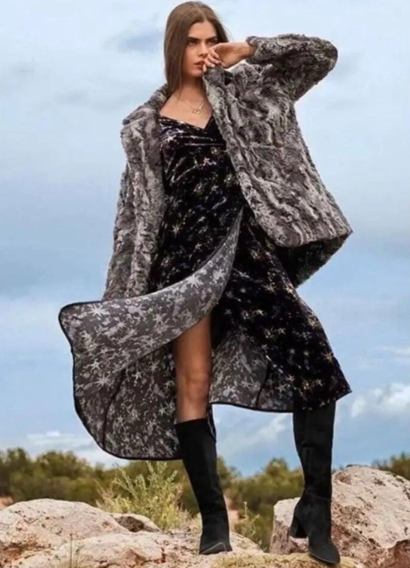 NEW JOHNNY WAS Stardust Black Velour Wrap Style Dress (Size XXS)