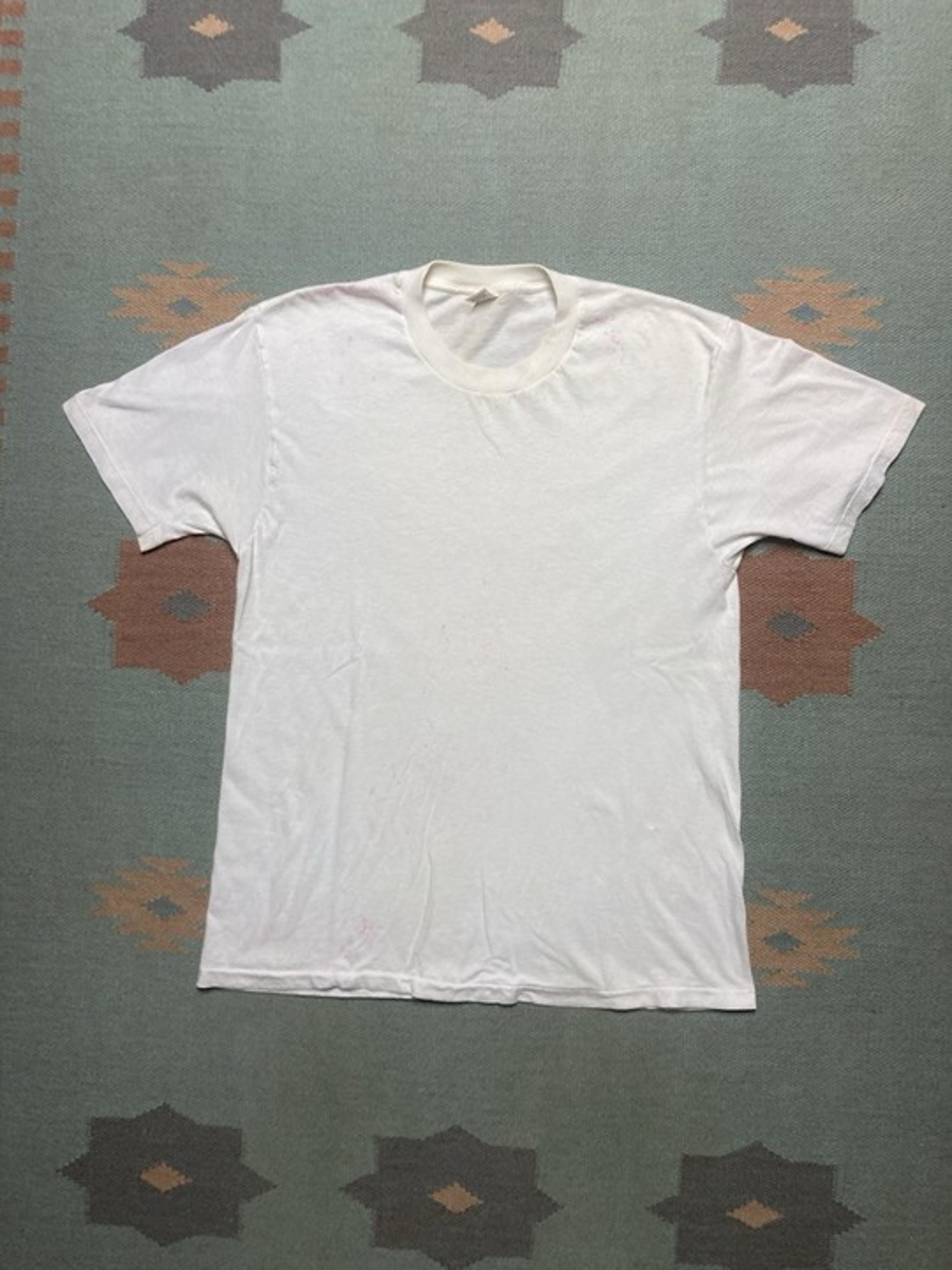 Vintage 90s blank white t shirt jockey soft worn cotton stained grunge USA large
