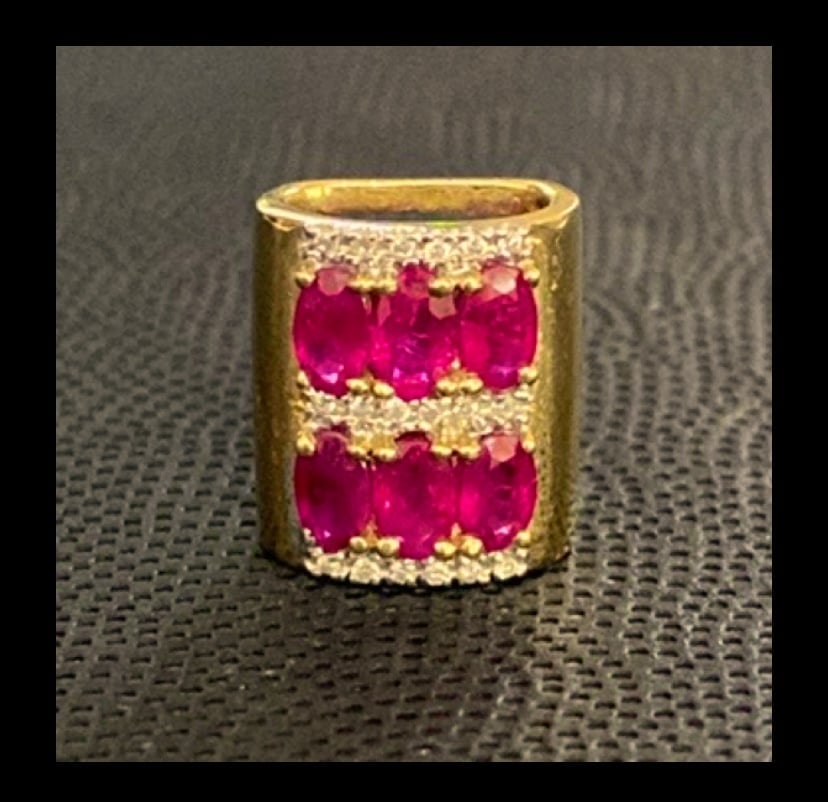 Vintage 14k yellow gold pendant with 6 ruby stones slider with bag