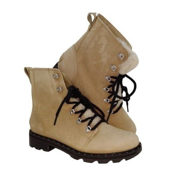 Sorel Lenox Womens Pre-owned Beige & Black Lace Up Combat Boots - sz. 8 1/2