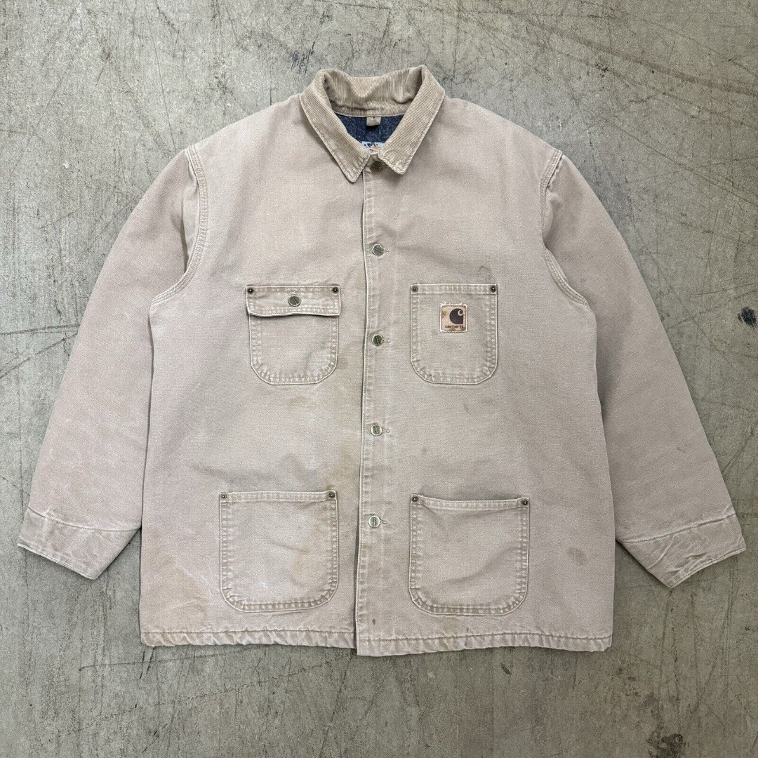 Vintage 90s Carhartt Blanket Lined Chore Jacket Coat 2XL Tan Canvas Work Coat