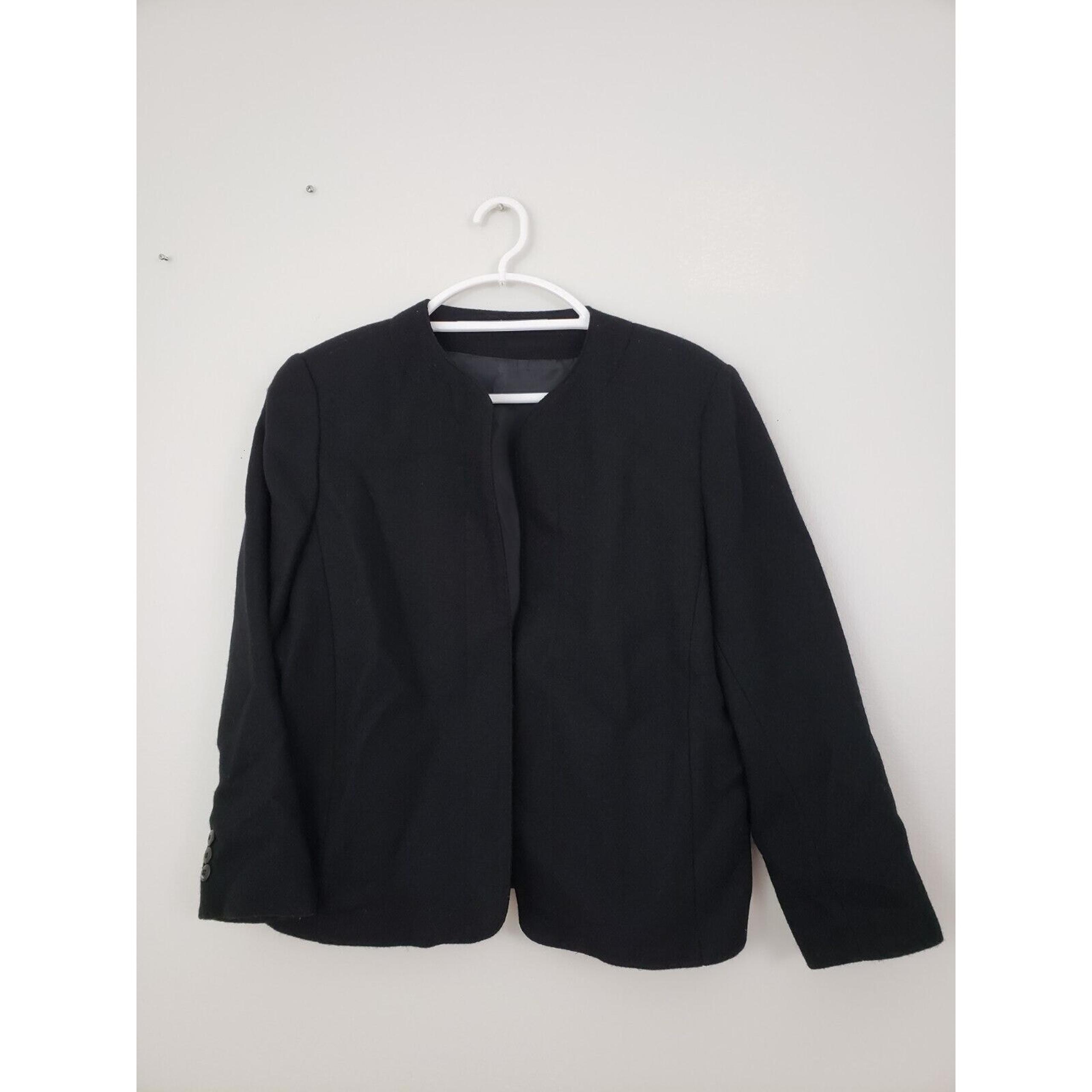 (M5) VTG Orvis Blazer Women’s Size 12 Open Front Black Shoulder Padded Wool USA