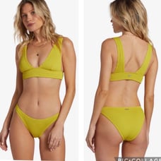 Billabong Summer High Remi Plunge Top-Tart Lime & High Hike Bikini Bottom Sz M