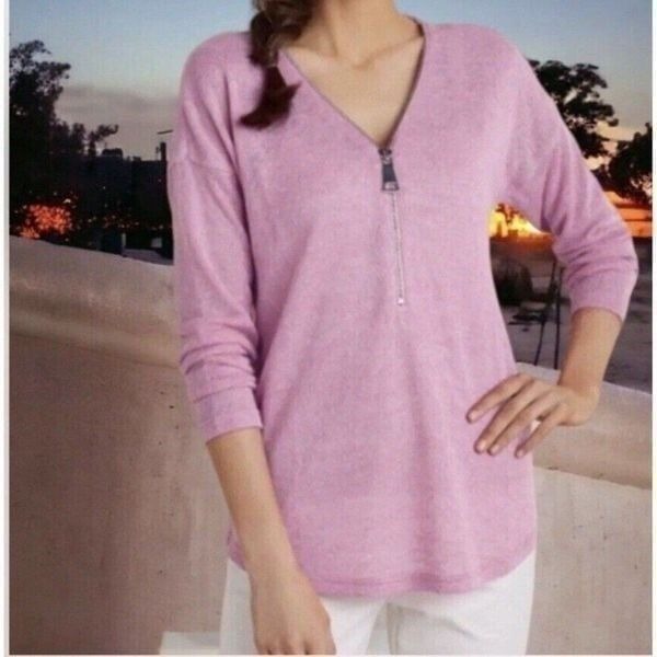 Soft Surroundings Valentina Women's Pink Lavender Knit V-Neck Sweater Size L