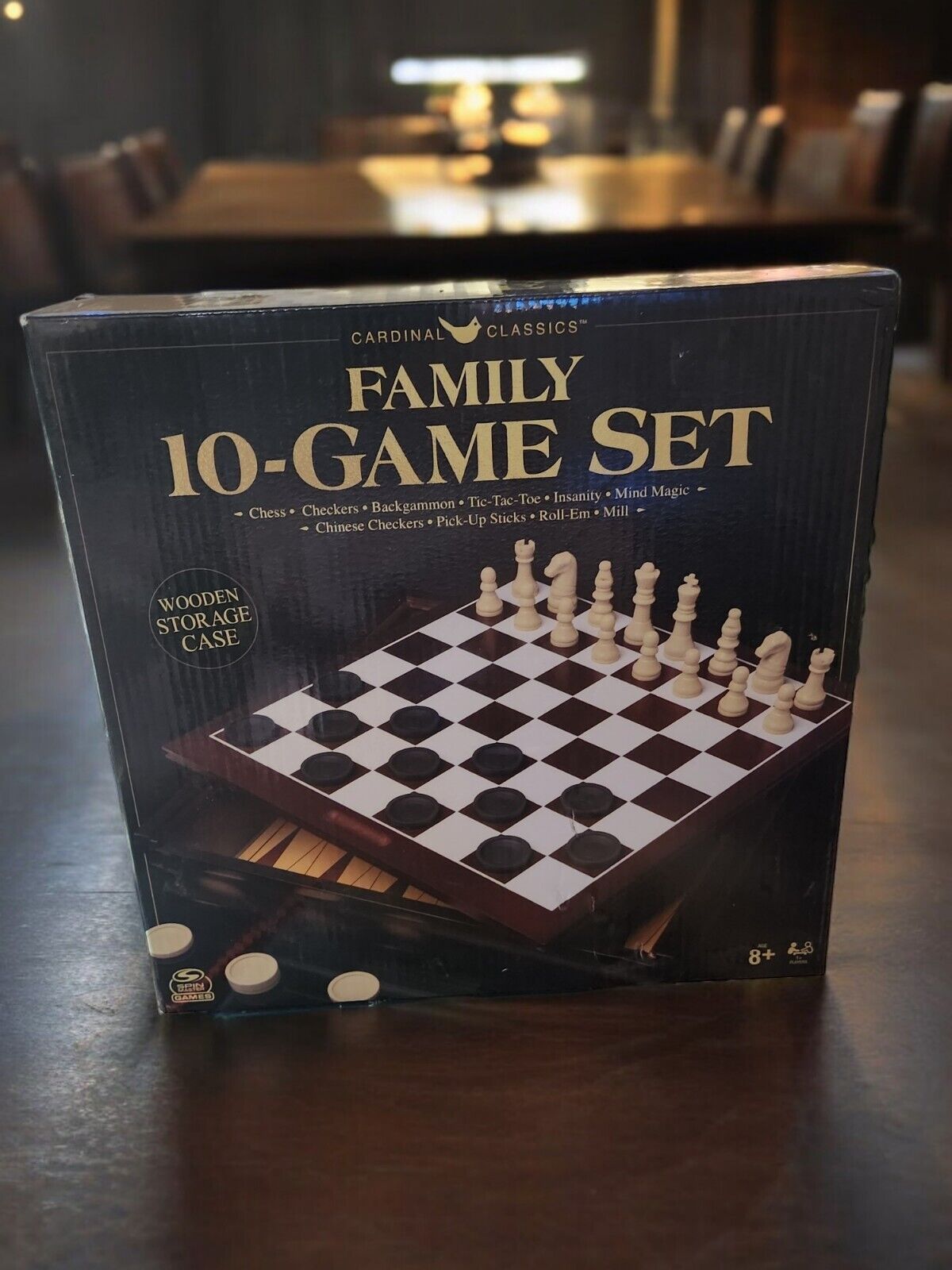 Cardinal Classics Family 10 Games Set Wooden Storage Case NIB Chess Checkers +