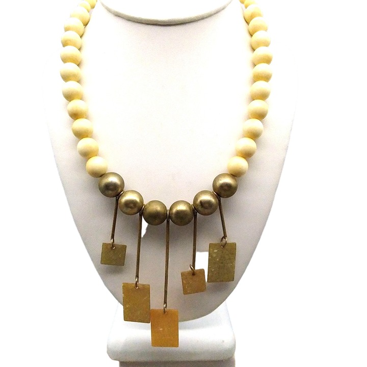 Unique Modernist Beaded Necklace with Wire Suspended Kinetic Pendants, Abstract