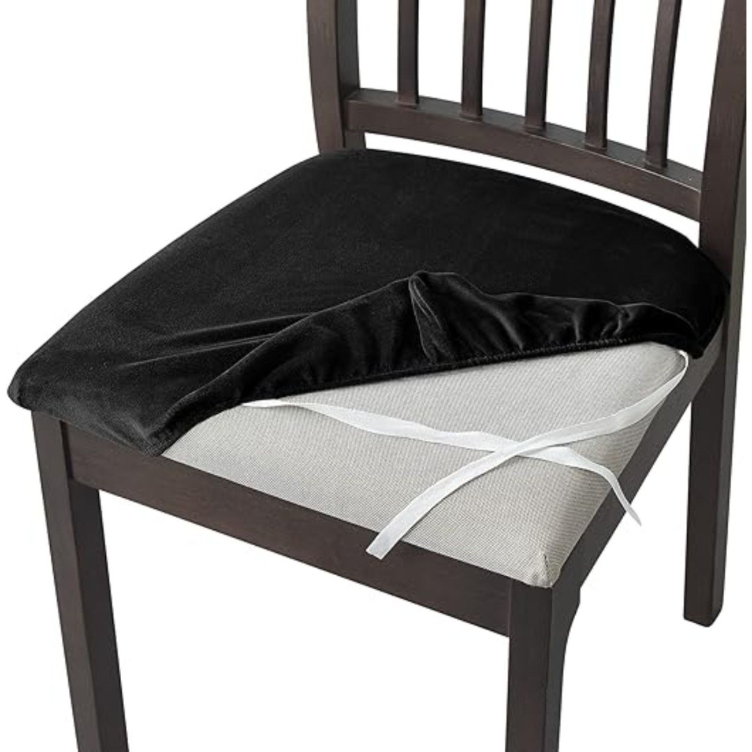 Velvet chair seat covers set of 6 with Ties Stretchable