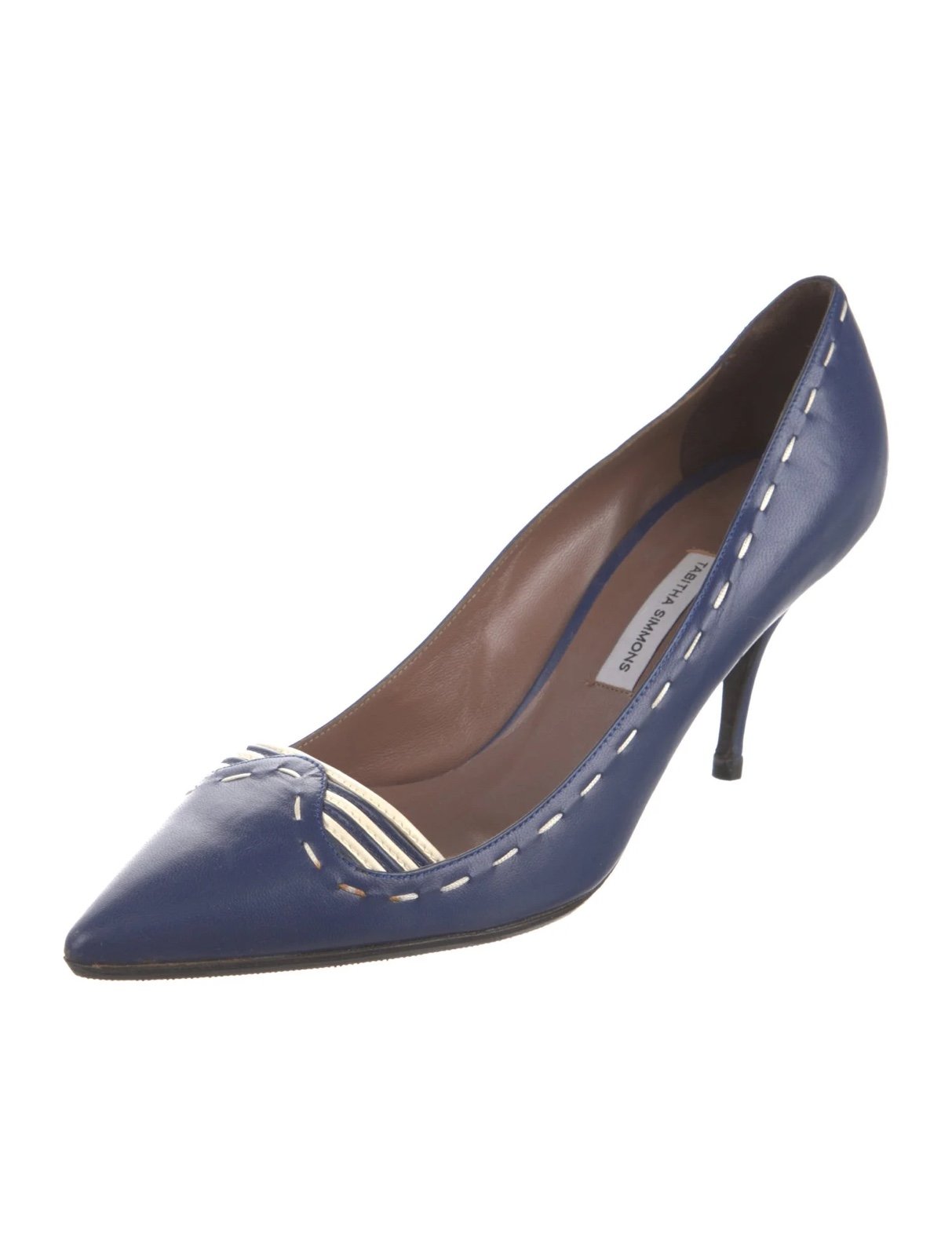 Tabitha Simmons Navy & White Blue Point Toe Heels Size 40 US 10 In excellent c