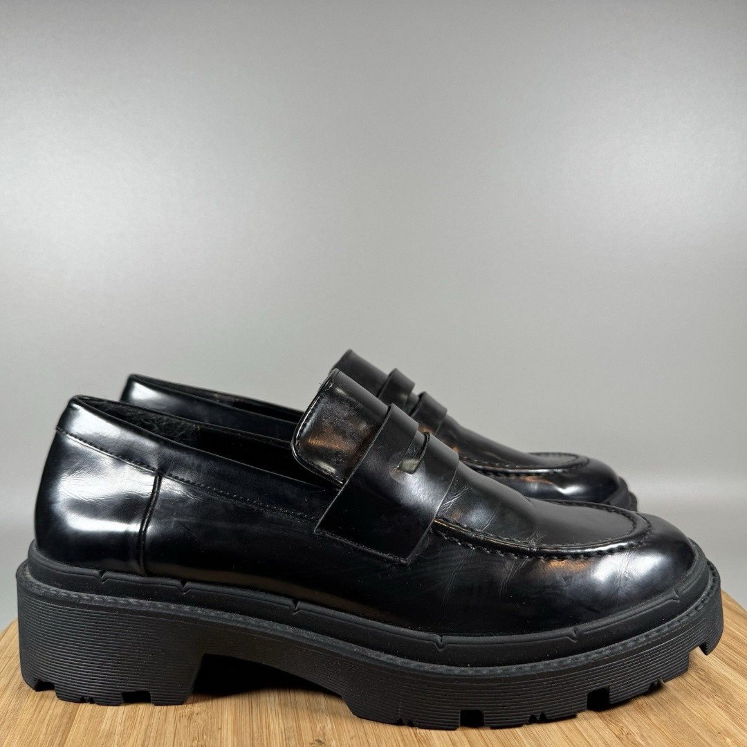 Zara Black Chunky Platform Penny Loafer Womens EU 40 US 9