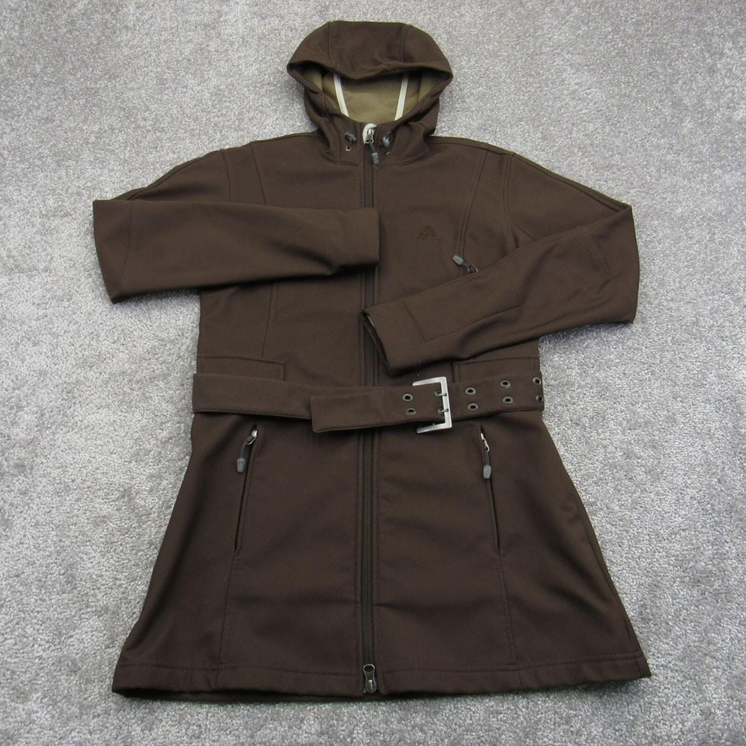 Nike ACG Women's Small Brown Hooded Belted Jacket Fleece Lined Pockets