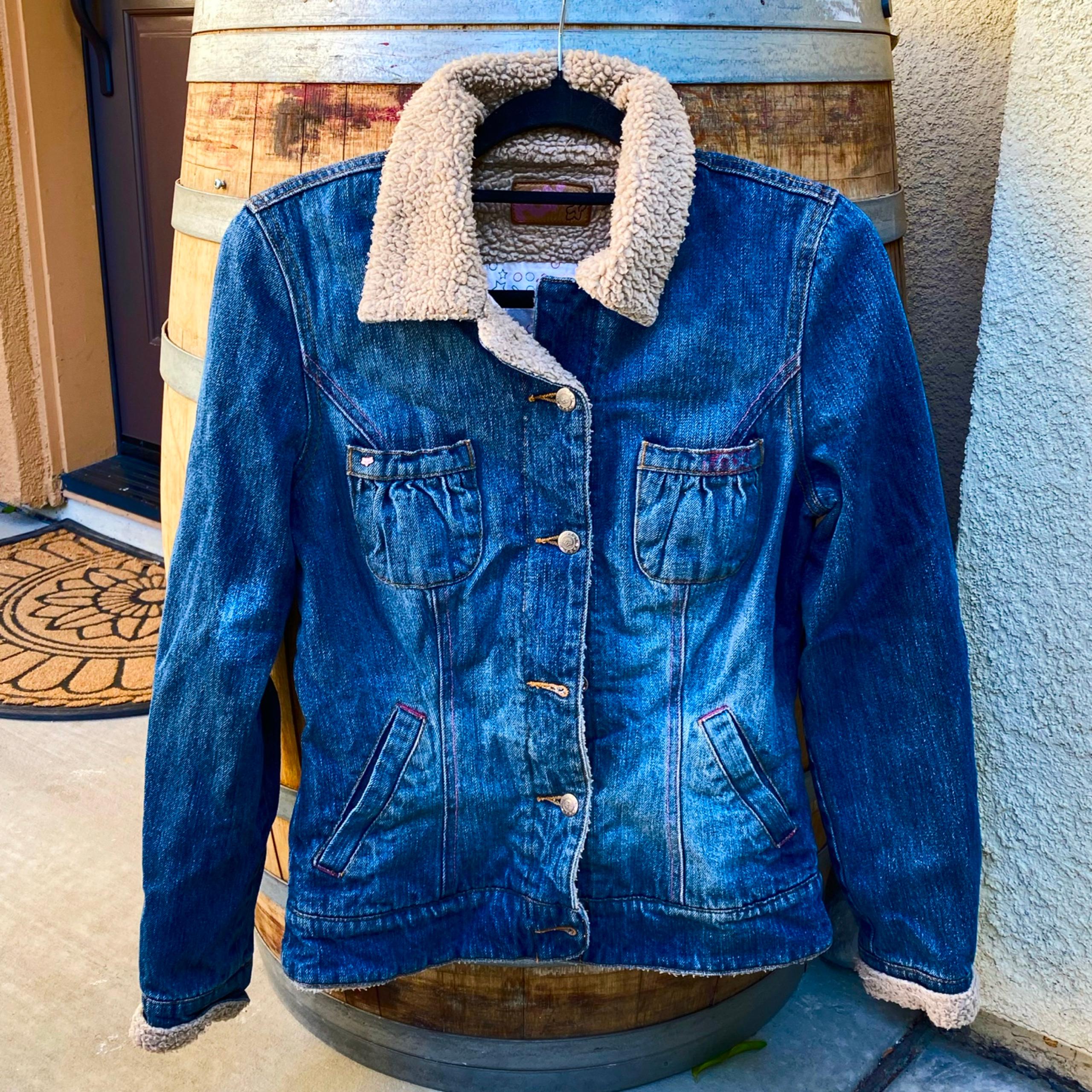 Womens Fox Racing Sherpa Lined Denim Jean Jacket Pink Thread RARE M medium