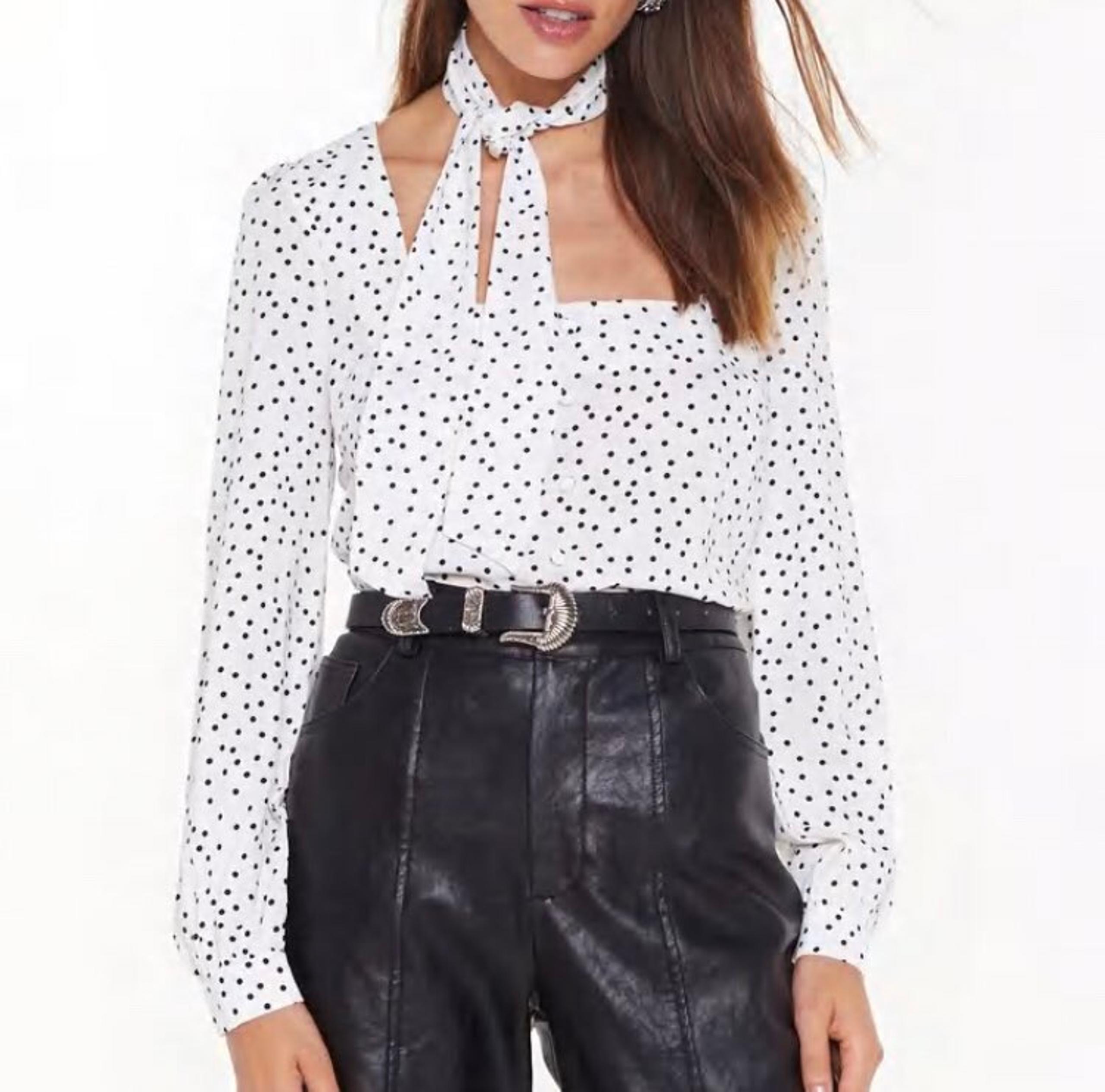 Nasty Gal Dottie Tie Neck Blouse