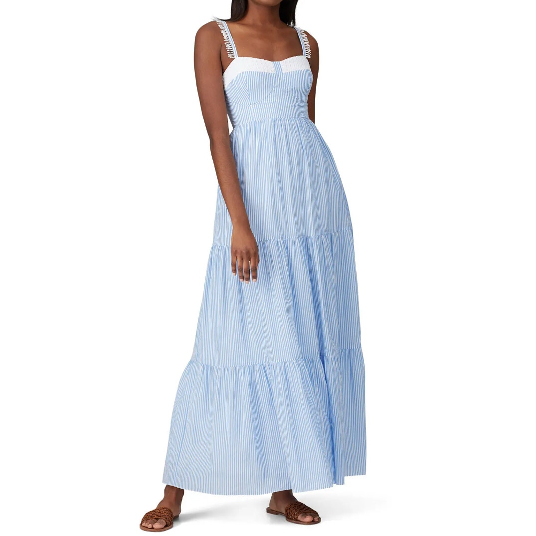 Lilly Pulitzer Jasmyn Maxi Dress Size 0 Blue Stripe Smocked Back Cotton Summer
