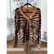 Rails Eleanor Animal Tiger Print Chestnut Stripe V-Neck Sweater Size Small