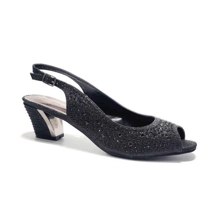 Bella Hanna Size 10 Black Open Toe Low Heel Wedding Rhinestone Sandal Shoes
