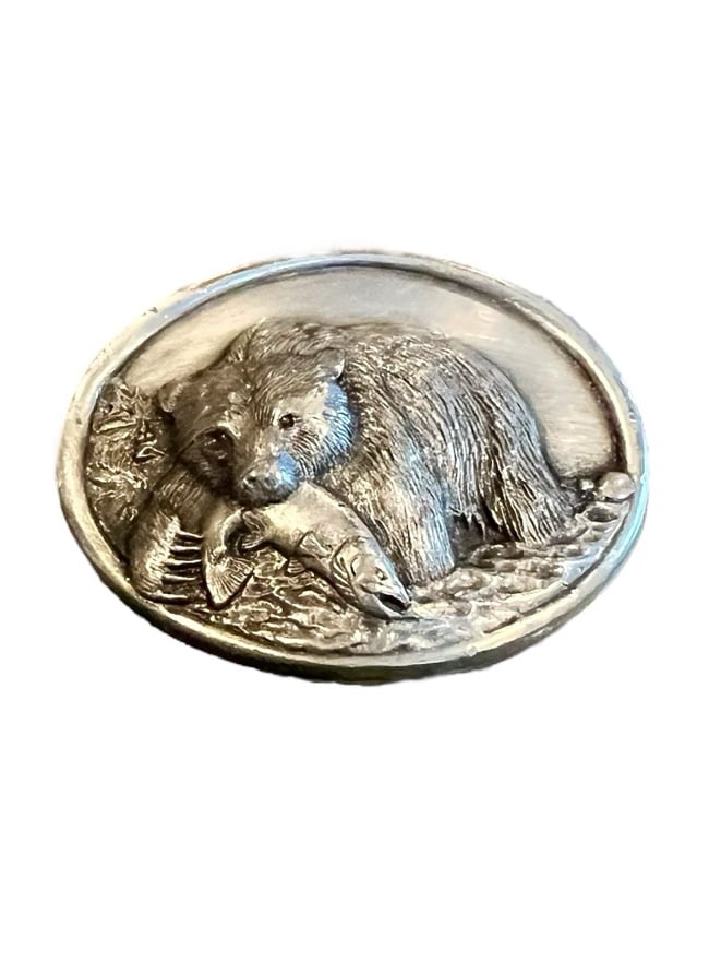 Classic Vintage 1983 Pewter With Enamel Alaskan Bear Belt Buckle-SISKIYOU F-15