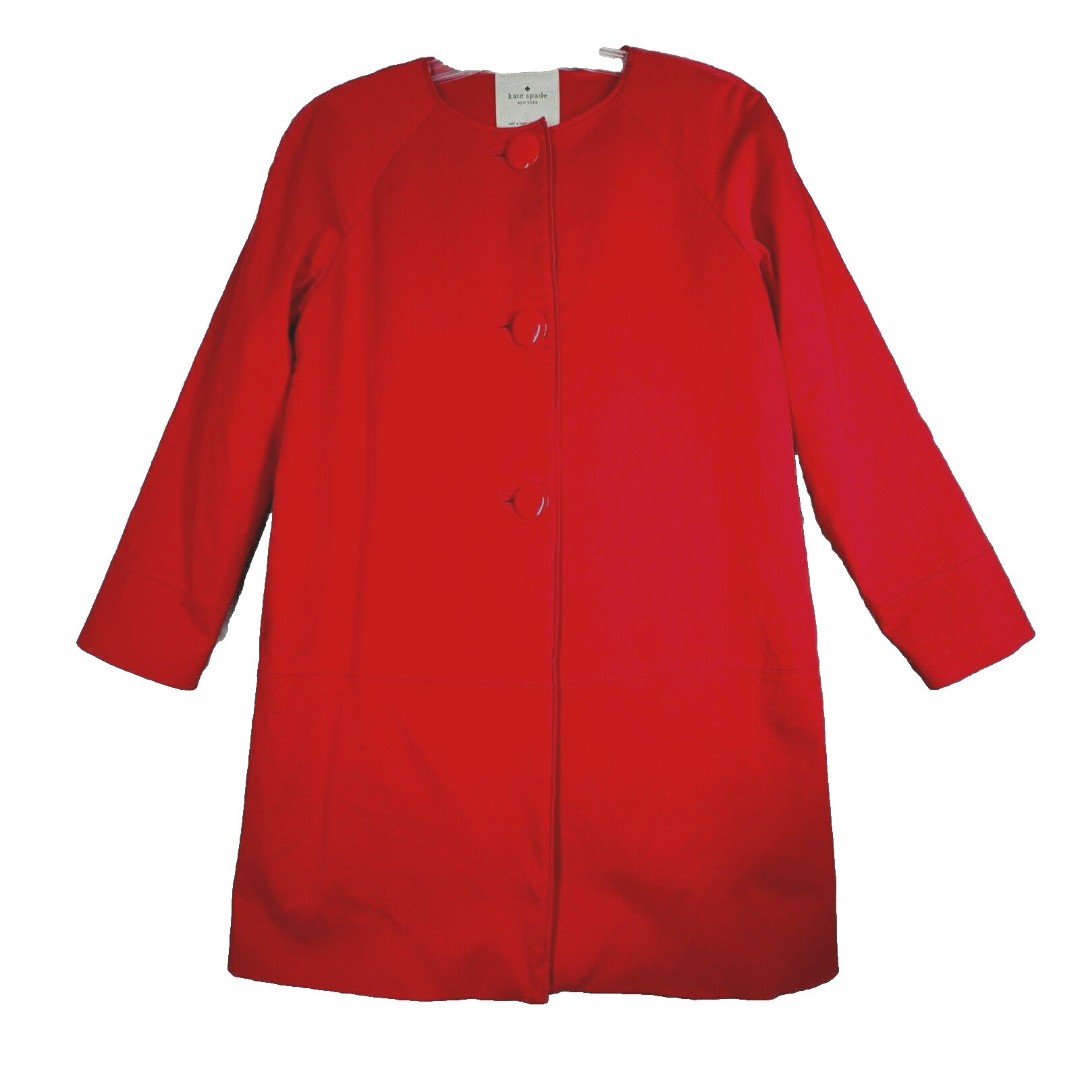 Kate Spade Coat Womens Medium Cherry Red Trench Coat Classic Preppy Bohemian