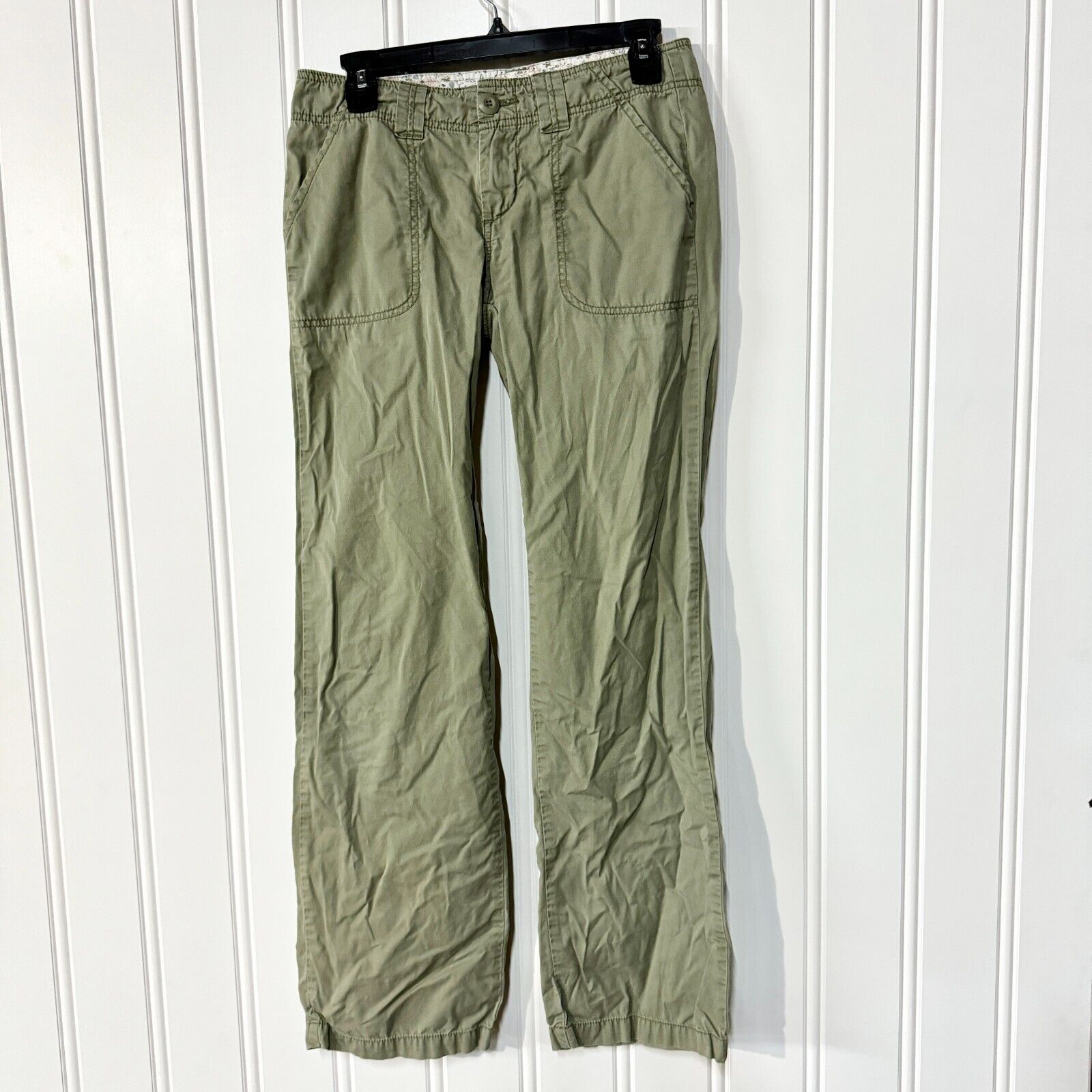 PRANA Jeans Women Size 4 Green Cargo Wide Leg Low Rise Cargo Pocket Outdoors