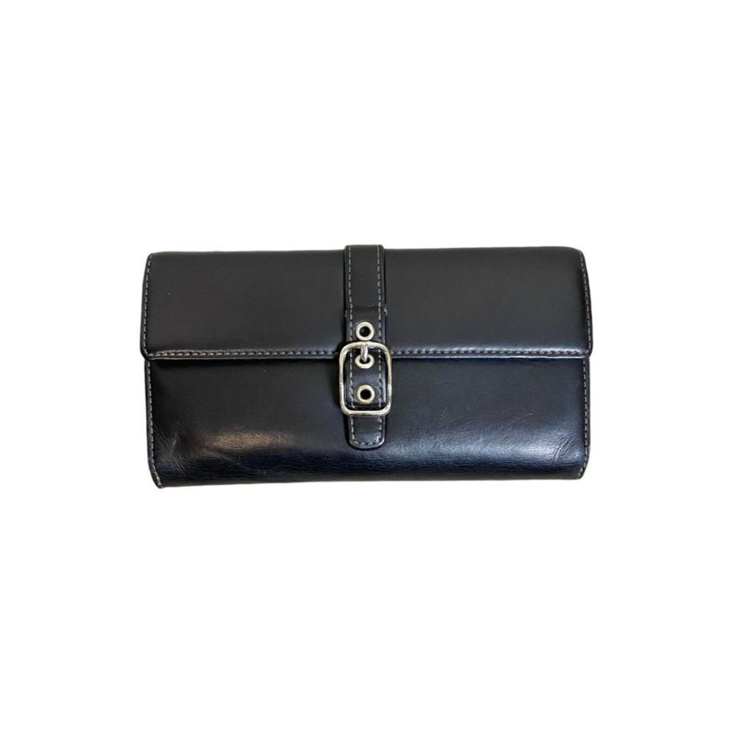 Coach Vintage 90's Black/Silver Trifold Leather Clutch Wallet
