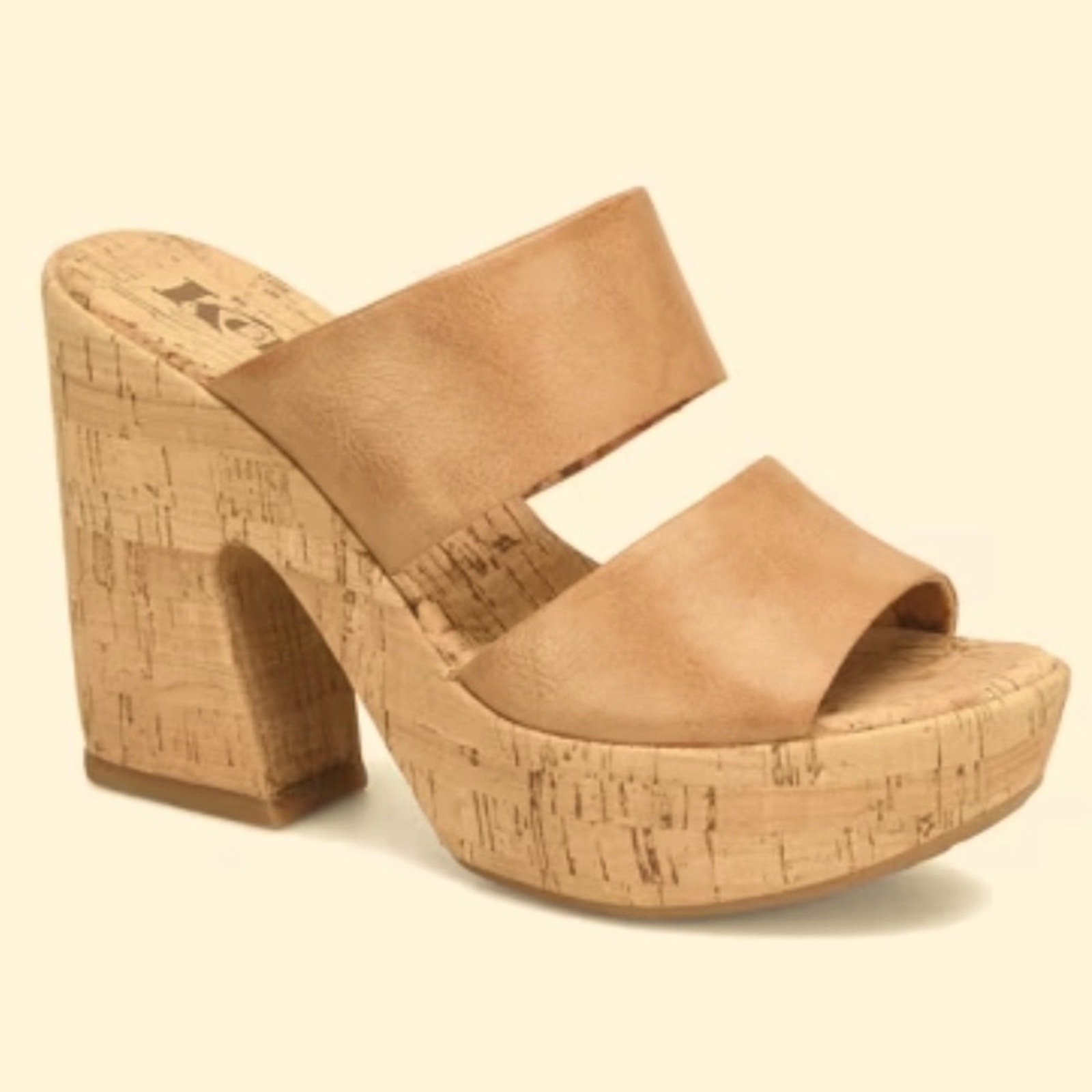 NEW Korks by Kork-Ease taupe Dezi double strap cork heeled Platform Sandal