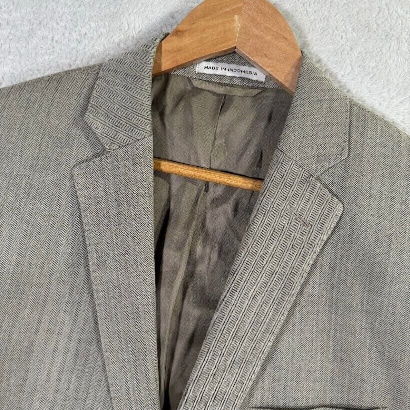 JOSEPH ABBOUD Mens 44R Blazer Sport Coat Silk/Wool Blend Beige Herringbone EUC