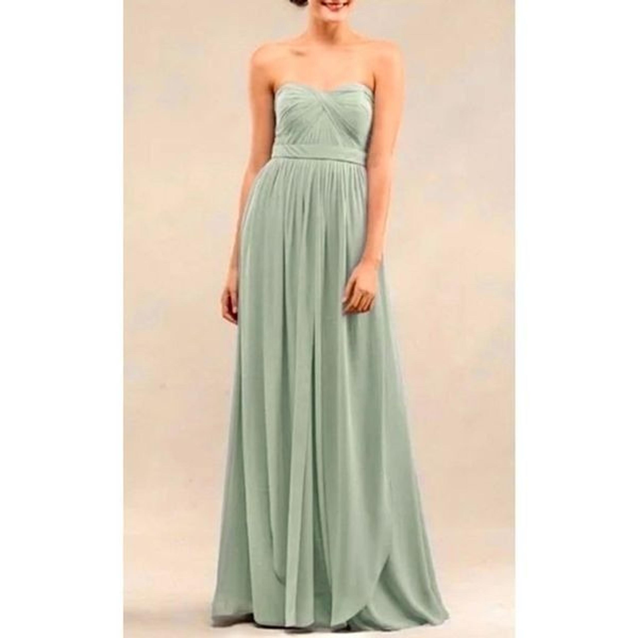 Jenny Woo Anthropologie Maxi Dress Strapless Size 12 Sea Green Chiffon Gown