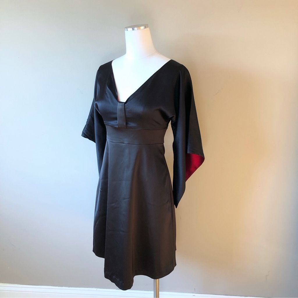 NWT Vintage Anya Ponorovskaya Black Silk Midi Formal Goth Dress S