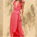 Misa Los Angeles Irina Wrap Maxi Dress Draped Formal Belted Ruffle Pink XS NWT