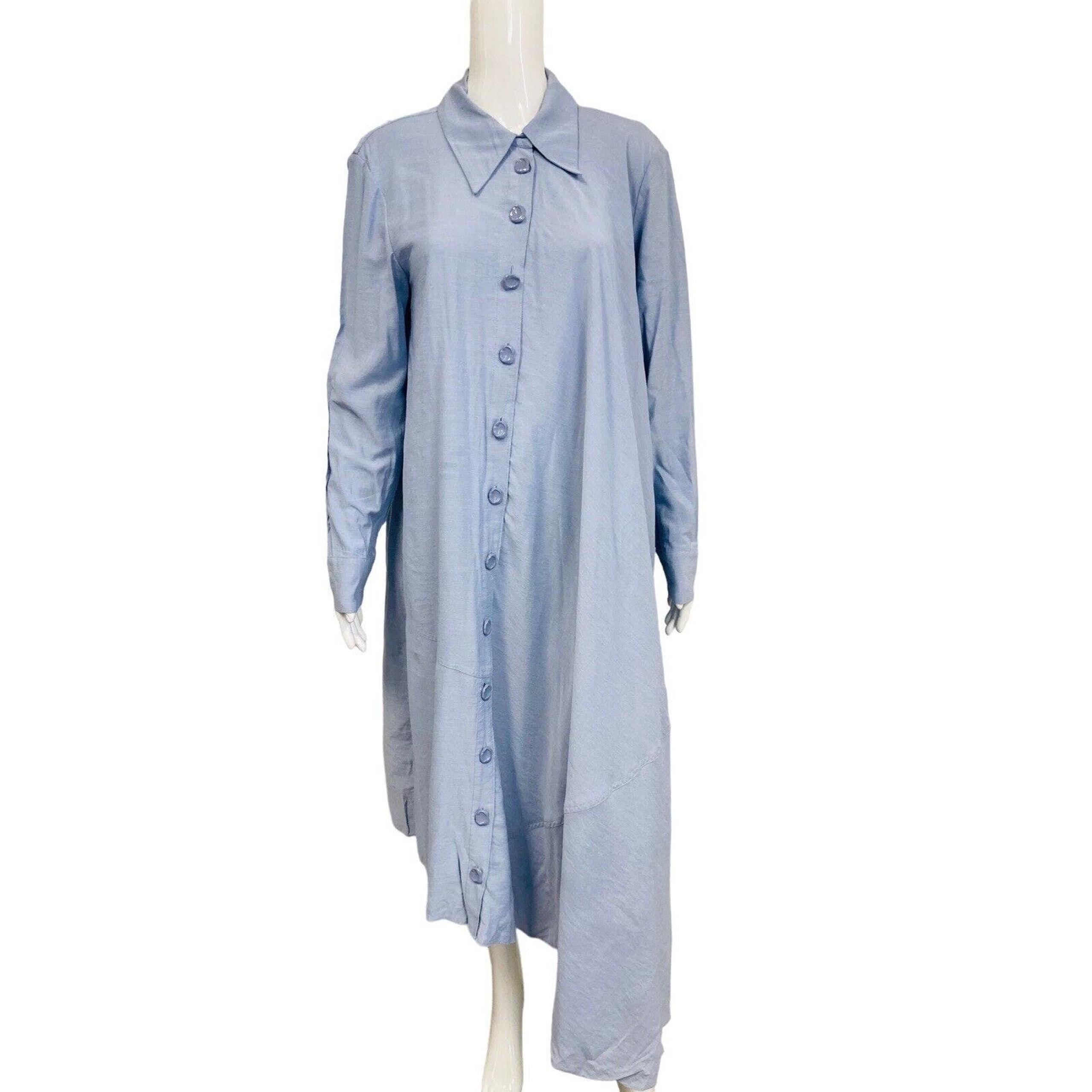 TIBI Light Blue Collared Midi A-Line Shirt Long sleeve Asymmetrical Dress Size M