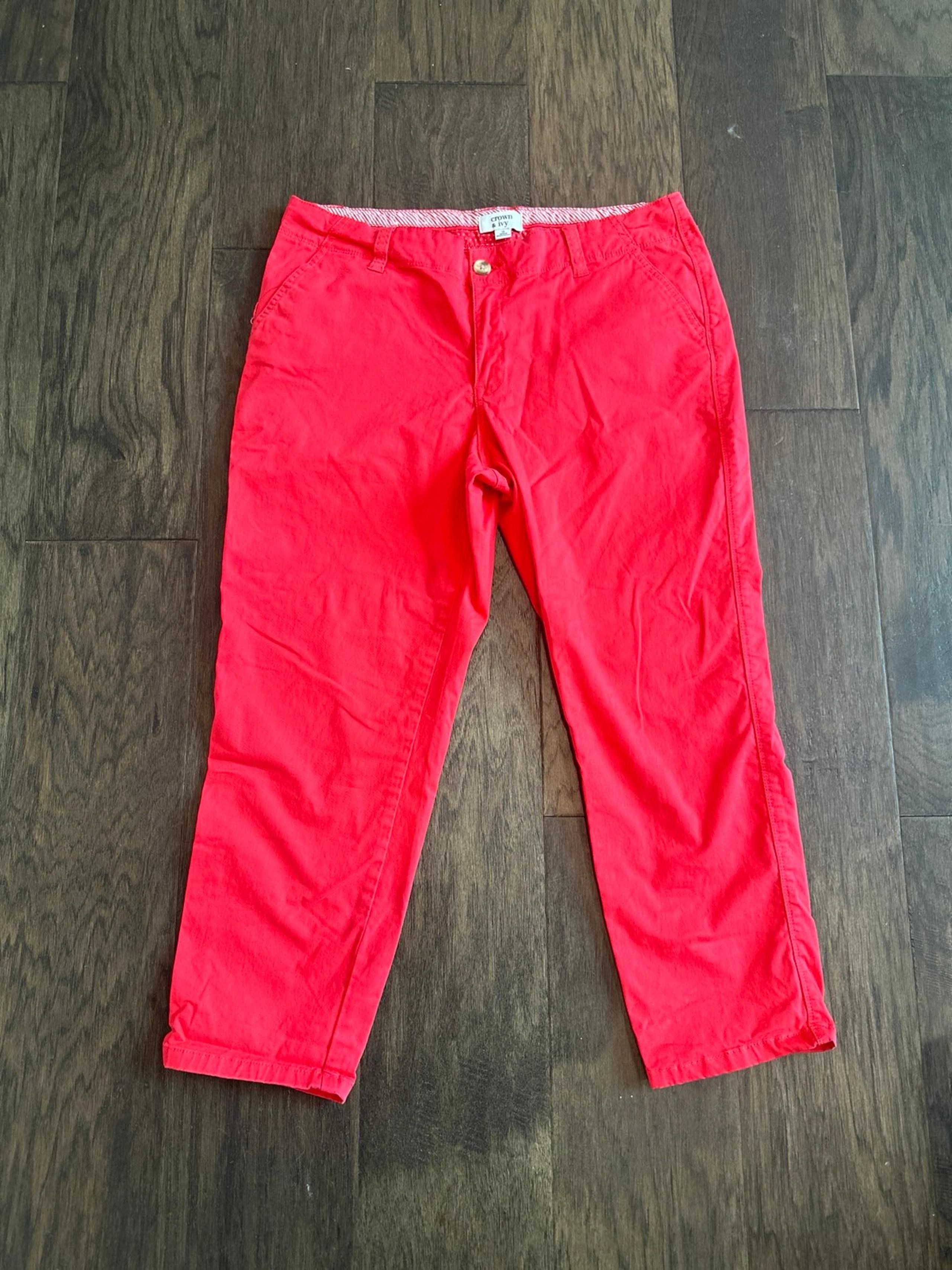 Crown & Ivy Coral Red Cropped Pants Trousers Size 12