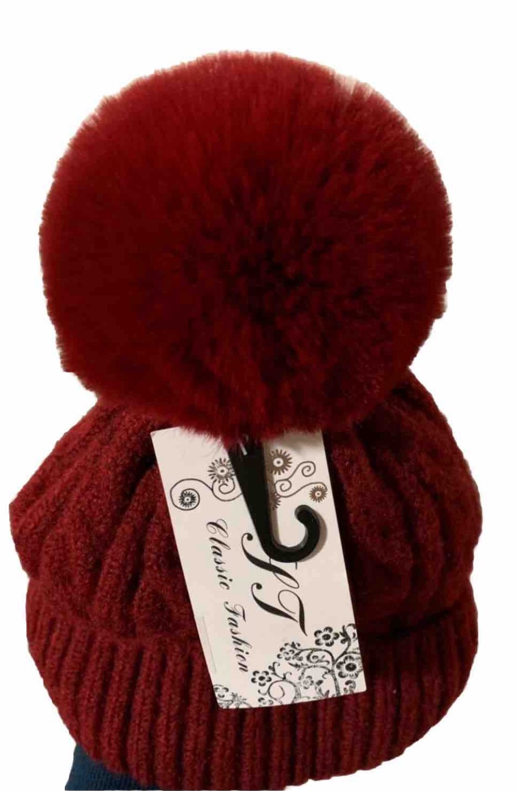 Knitted Fleece Lined Beanie Pom Pom Hat