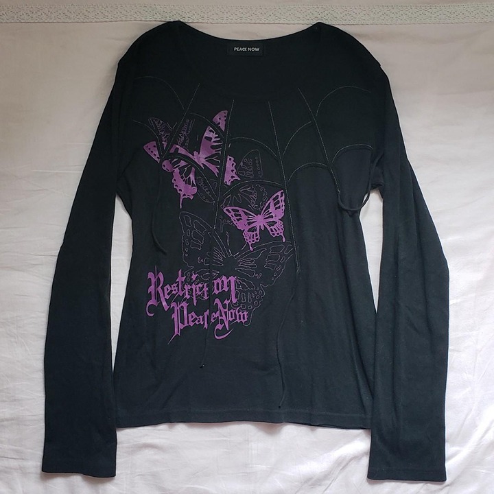 Black x purple longsleeve butterfly shirt by the Japanese brand Peace Now.