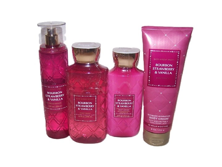 Bourbon Strawberry Vanilla Mist, Cream, Wash & Lotion Bath & Body Works Set