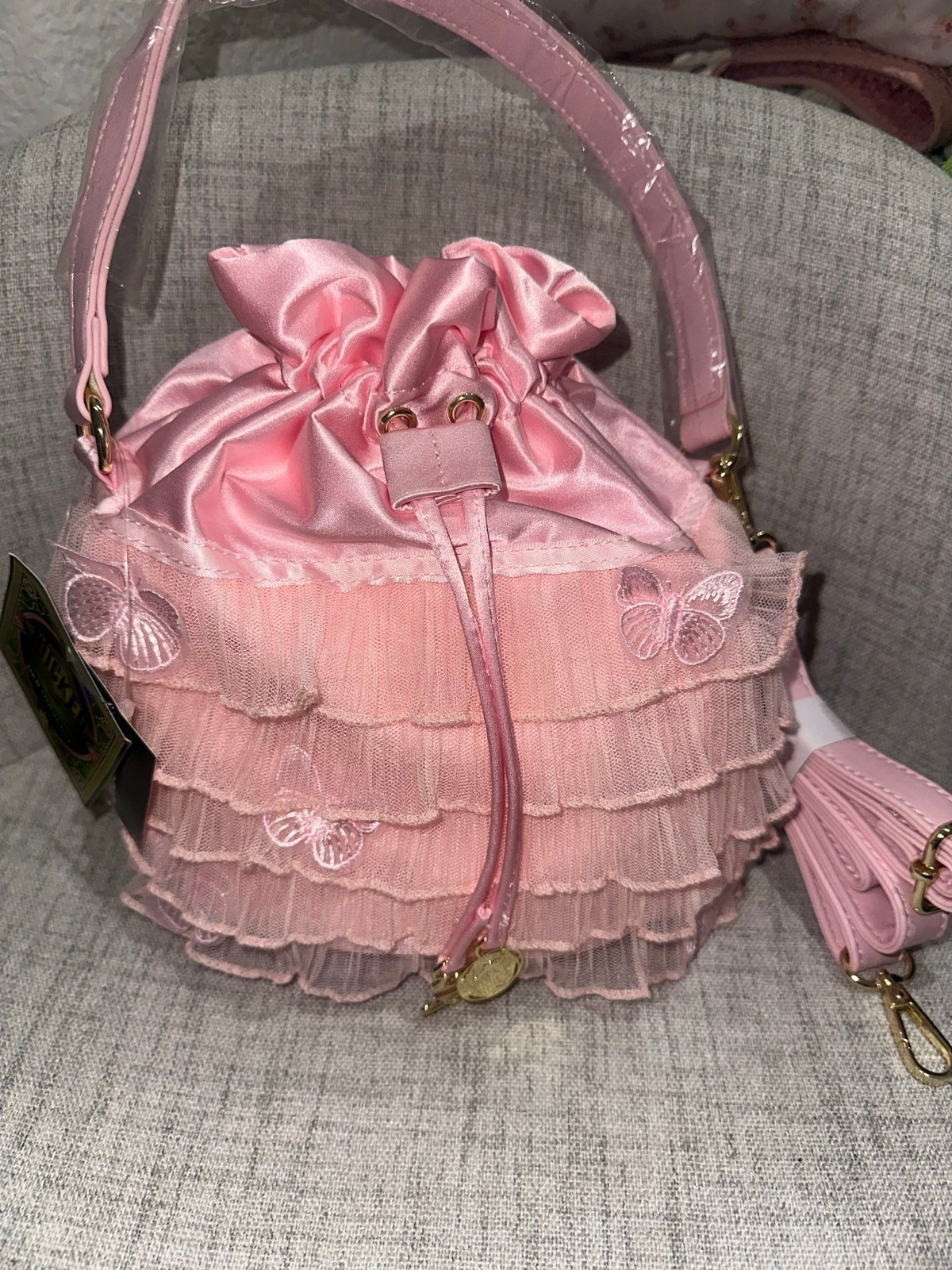 Wicked Glinda Pink Butterfly Ruffle Crossbody Bag