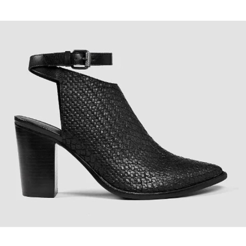 All Saints Cuban heel ankle boots woven effect leather with back strap. 39.5