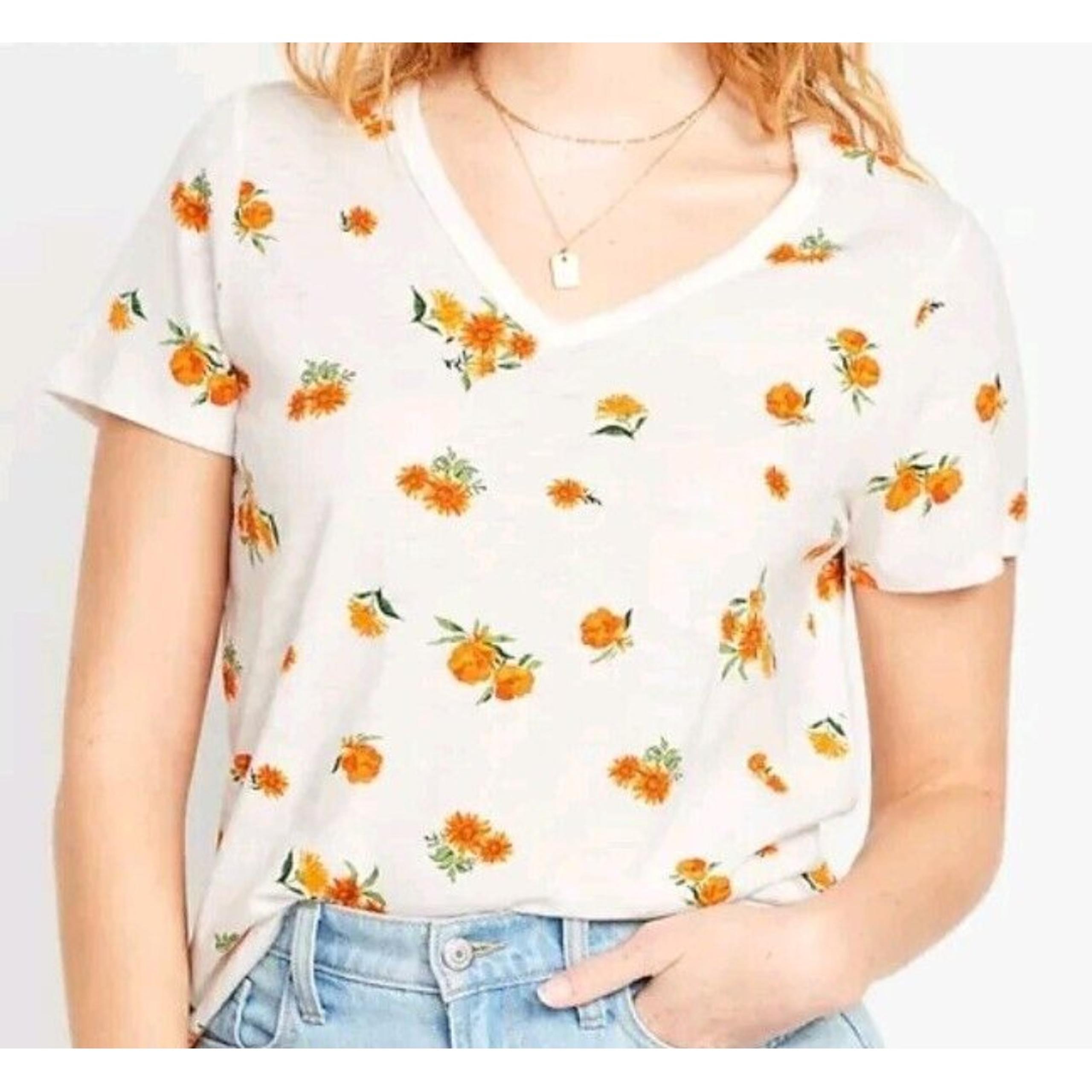 NWT Women's Old Navy EveryWear Slub Knit Tee Size XL Top Orange Floral