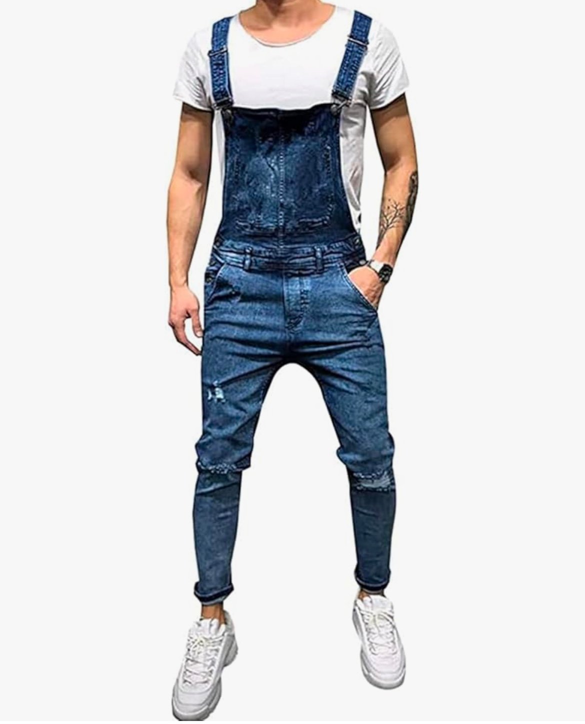 HUNGSON Denim Bib Overalls for Men Slim Fit Jumpsuit with Pockets Fashion Retro