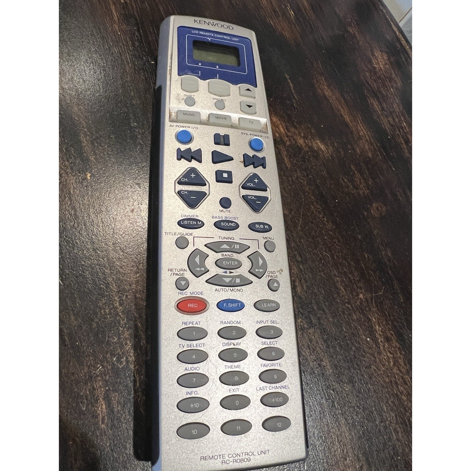 Kenwood RC-R0809 Audio Video Receiver LCD Display Remote Control Works RO809