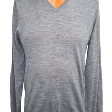 SUITSUPPLY Mens Sweatshirt Grey Merino Wool Long Sleeve V-Neck Pullover Large